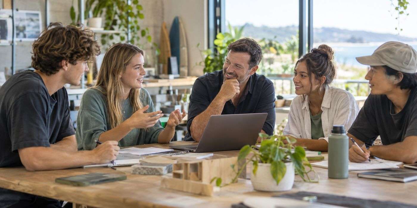 An industry mentor working with Spark learners on a workplace project